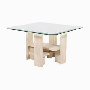 Travertine and Glass End Table by Willy Ballez, Belgium-QT-1263356