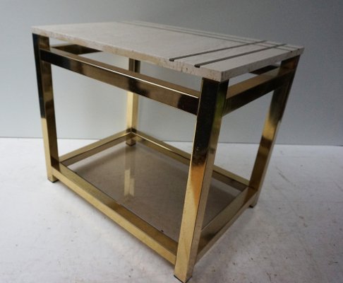 Travertine and Gold Side Table by Maison Jansen Alain Delon for Mario Sabot, 1970s-EA-1451626