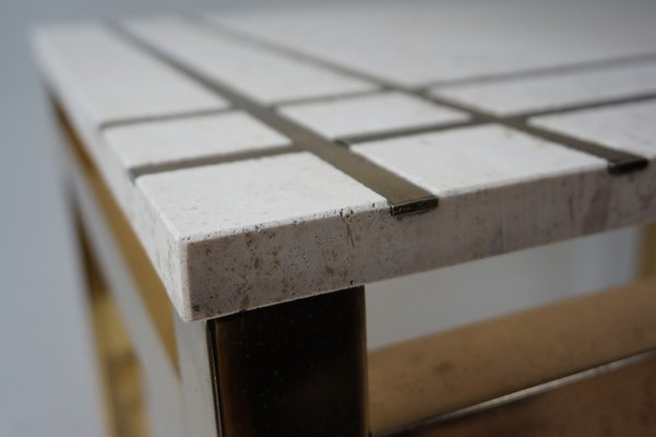 Travertine and Gold Side Table by Maison Jansen Alain Delon for Mario Sabot, 1970s-EA-1451626