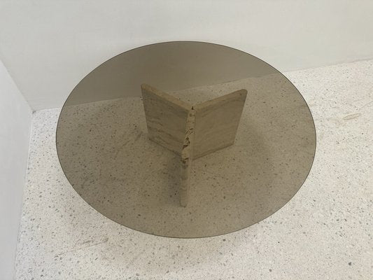 Travertine and Smoked Glass Side Table, Italy, 1980s-JG-1776872