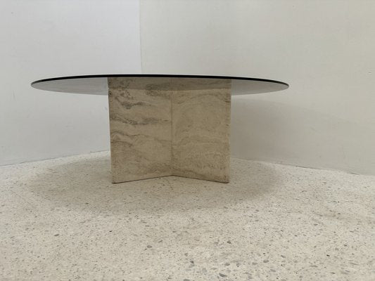 Travertine and Smoked Glass Side Table, Italy, 1980s-JG-1776872