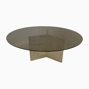 Travertine and Smoked Glass Side Table, Italy, 1980s-JG-1776872