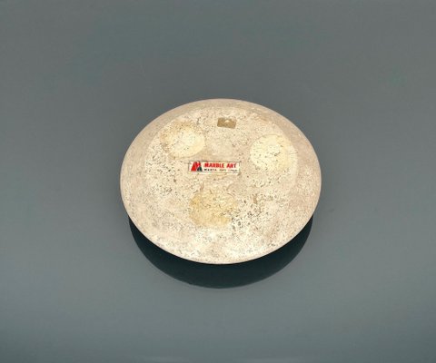 Travertine and Steel Round Ashtray by Marble Art, Italy, 1970s-LYQ-1364876