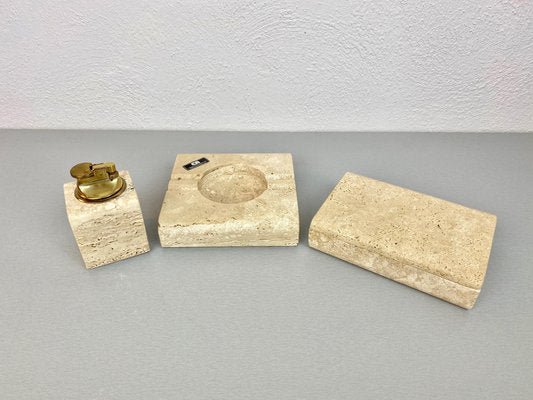 Travertine Ashtray Lighter & Box Tobacco Set by Cerri Nestore, Italy, 1970s, Set of 3-LYQ-1171568