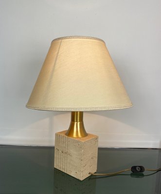 Travertine Base & Brass Table Lamp from Fratelli Mannelli, Italy, 1970s-LYQ-1171589