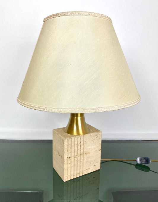 Travertine Base & Brass Table Lamp from Fratelli Mannelli, Italy, 1970s