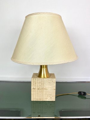 Travertine Base & Brass Table Lamp from Fratelli Mannelli, Italy, 1970s-LYQ-1171589