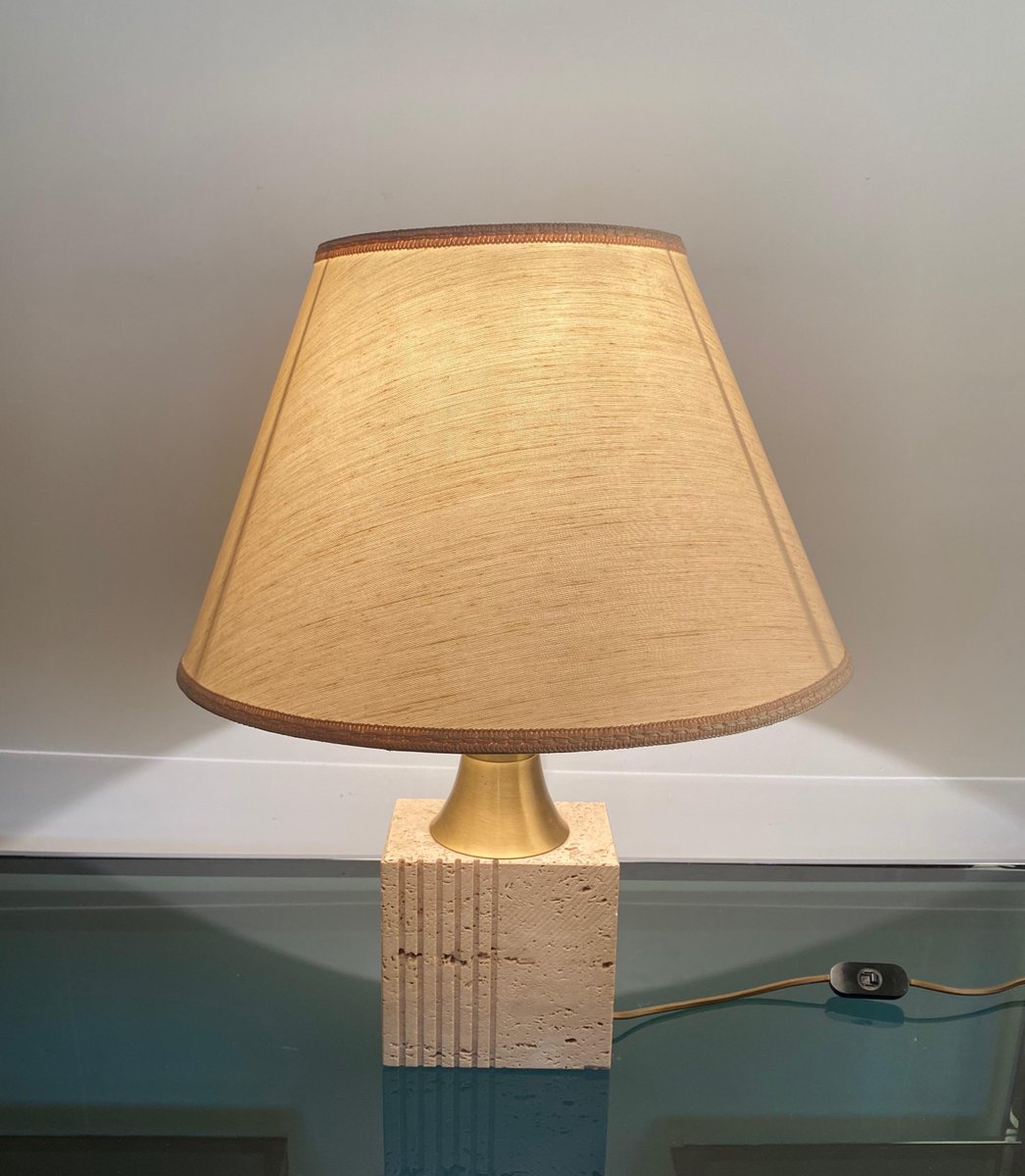 Travertine Base & Brass Table Lamp from Fratelli Mannelli, Italy, 1970s