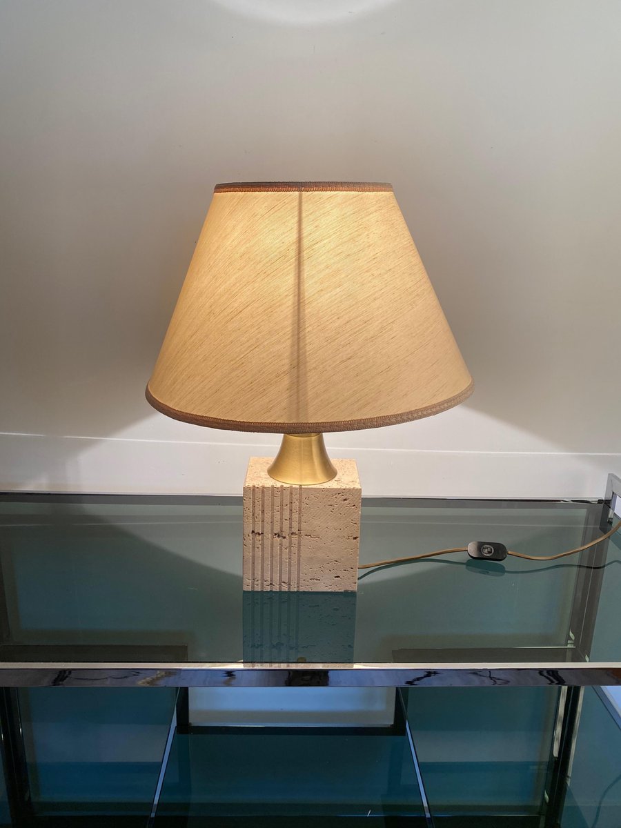 Travertine Base & Brass Table Lamp from Fratelli Mannelli, Italy, 1970s