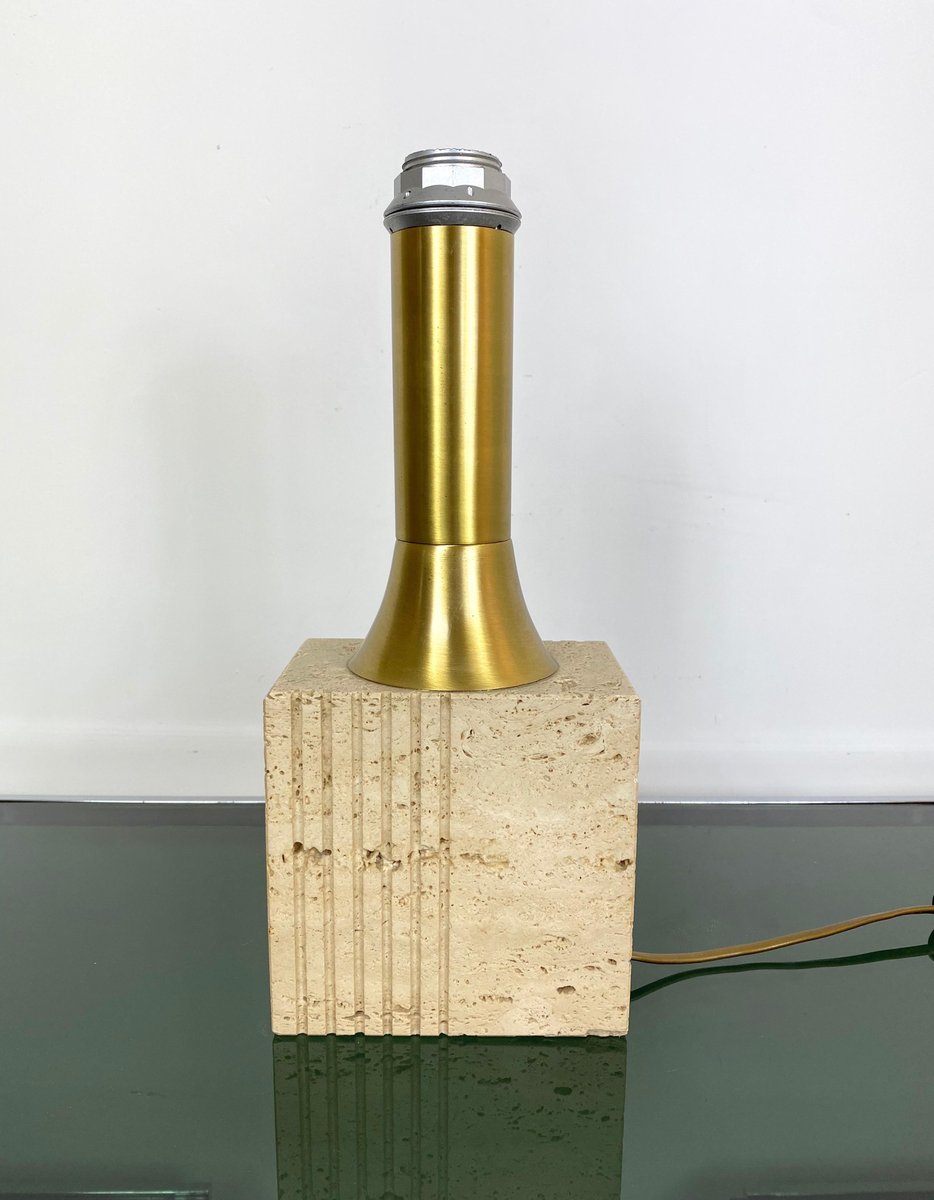 Travertine Base & Brass Table Lamp from Fratelli Mannelli, Italy, 1970s