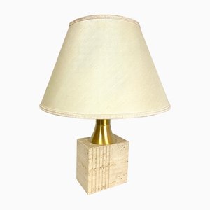 Travertine Base & Brass Table Lamp from Fratelli Mannelli, Italy, 1970s-LYQ-1171589