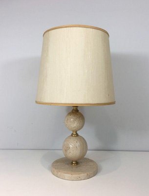 Travertine & Brass Table Lamp-BA-1365577