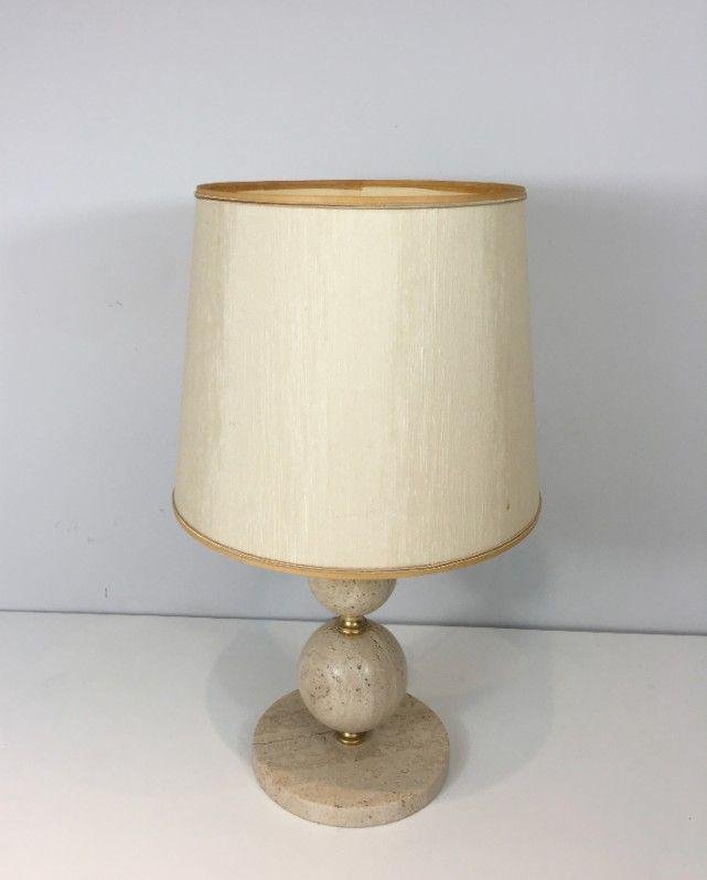 Travertine & Brass Table Lamp