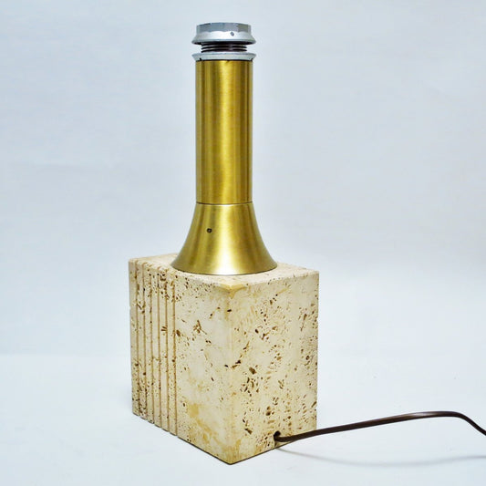 Travertine & Brass Table Lamp by Fratelli Mannelli, 1960s