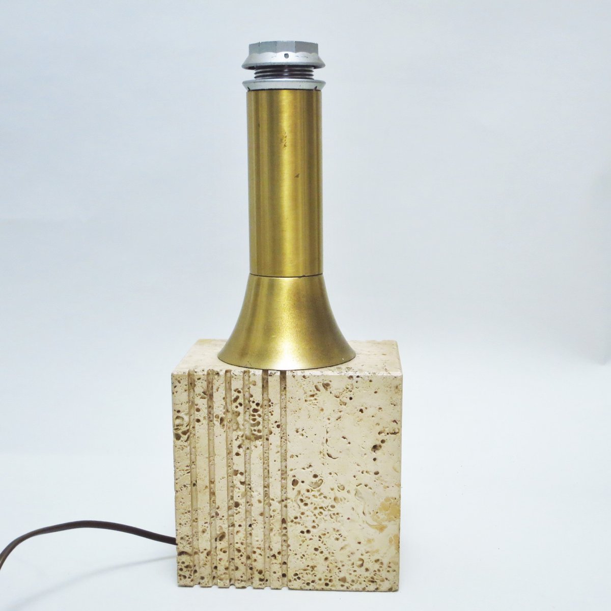 Travertine & Brass Table Lamp by Fratelli Mannelli, 1960s