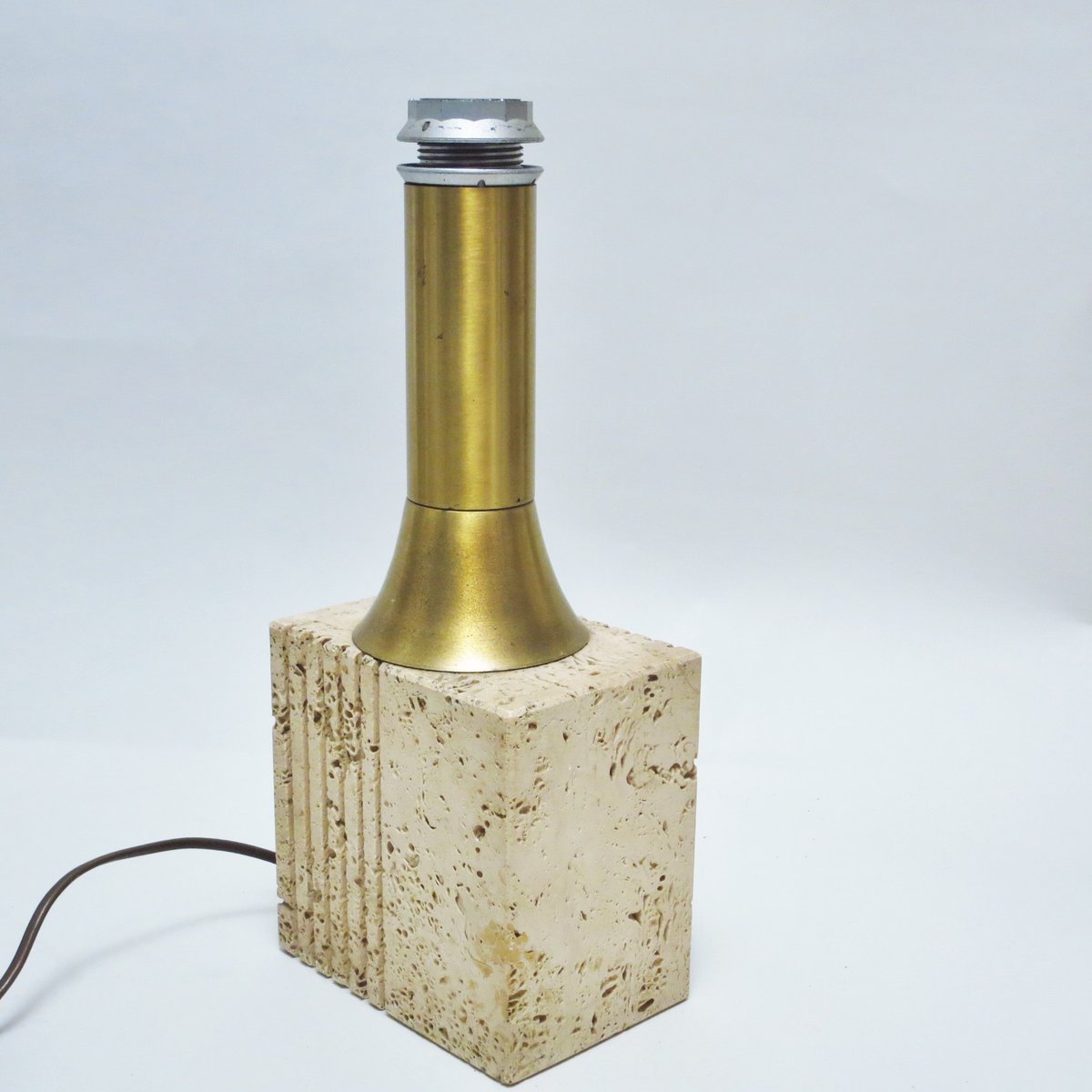 Travertine & Brass Table Lamp by Fratelli Mannelli, 1960s