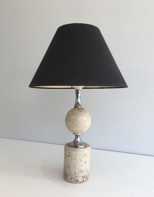 Travertine & Chrome Table Lamp by Philippe Barbie-BA-1365544