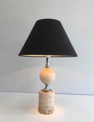 Travertine & Chrome Table Lamp by Philippe Barbie-BA-1365544