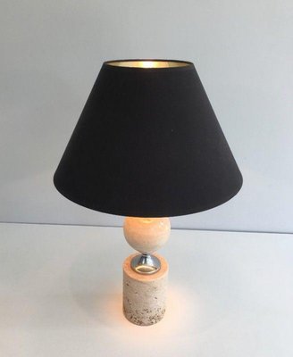 Travertine & Chrome Table Lamp by Philippe Barbie-BA-1365544