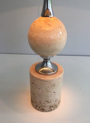 Travertine & Chrome Table Lamp by Philippe Barbie-BA-1365544