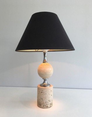 Travertine & Chrome Table Lamp by Philippe Barbie-BA-1365544