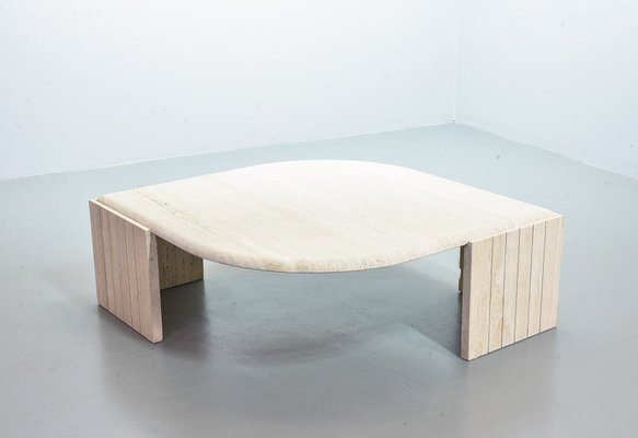 Travertine Coffee Table with Floating Faceted Top from Roche Bobois, 1970s-IXC-743353