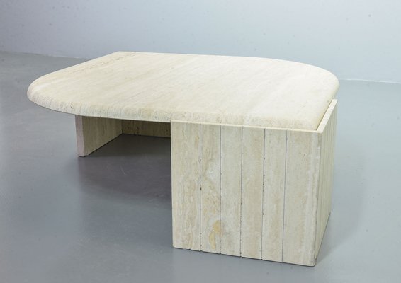 Travertine Coffee Table with Floating Faceted Top from Roche Bobois, 1970s-IXC-743353