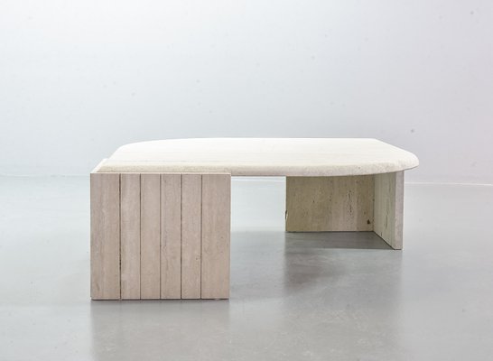 Travertine Coffee Table with Floating Faceted Top from Roche Bobois, 1970s-IXC-743353