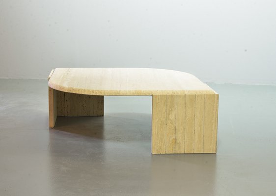 Travertine Coffee Table with Floating Faceted Top from Roche Bobois, 1970s-IXC-743353