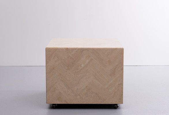 Travertine Cube Table on Wheels, 1970s-GCG-883223