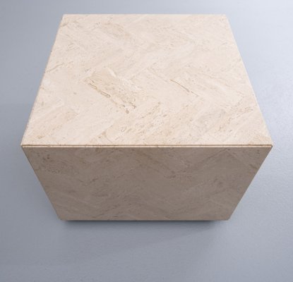 Travertine Cube Table on Wheels, 1970s-GCG-883223