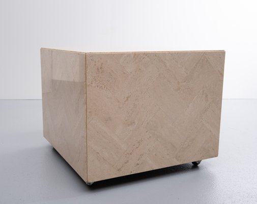 Travertine Cube Table on Wheels, 1970s-GCG-883223