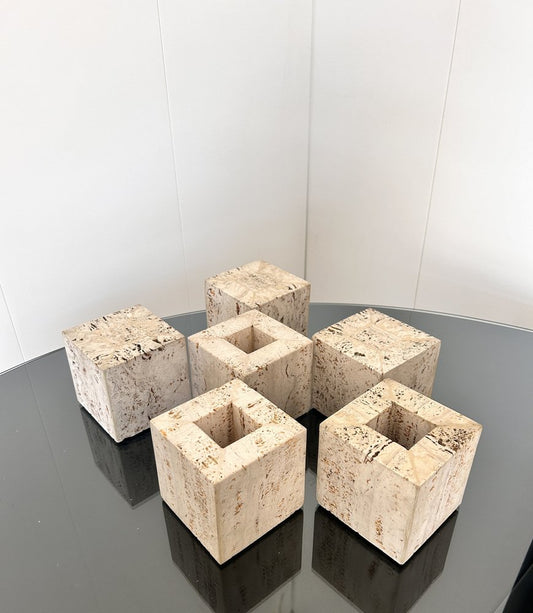 Travertine Desk Objects, Italy, 1970s, Set of 6