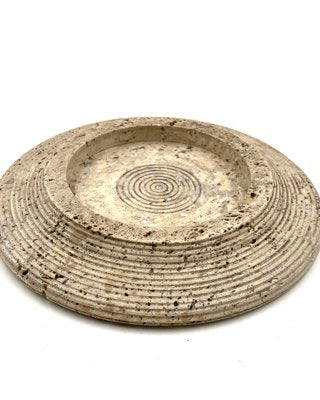 Travertine Grooved Vide Poche / Centerpiece / Ashtray, Cerri Nestore, Italy, 1970s-TXN-1786815