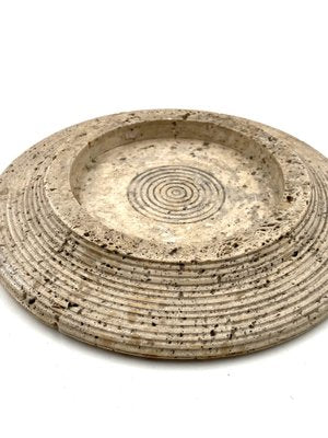 Travertine Grooved Vide Poche / Centerpiece / Ashtray, Cerri Nestore, Italy, 1970s-TXN-1786815