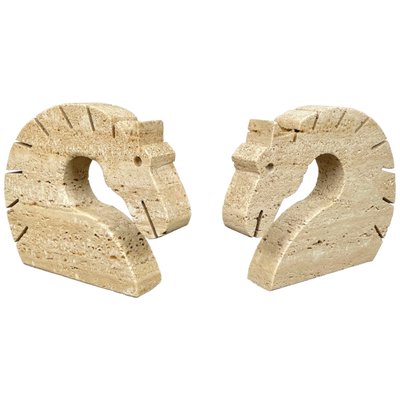 Travertine Horse Bookends Letter Holder by Fratelli Mannelli, Italy, 1970s, Set of 2-LYQ-1171476