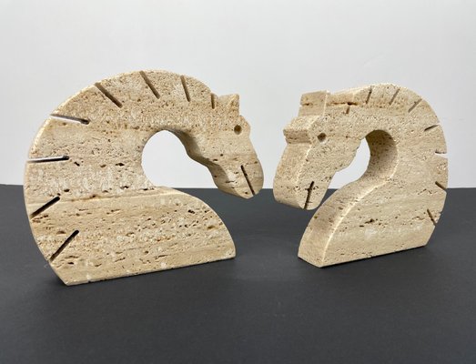 Travertine Horse Bookends Letter Holder by Fratelli Mannelli, Italy, 1970s, Set of 2-LYQ-1171476