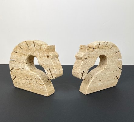 Travertine Horse Bookends Letter Holder by Fratelli Mannelli, Italy, 1970s, Set of 2-LYQ-1171476