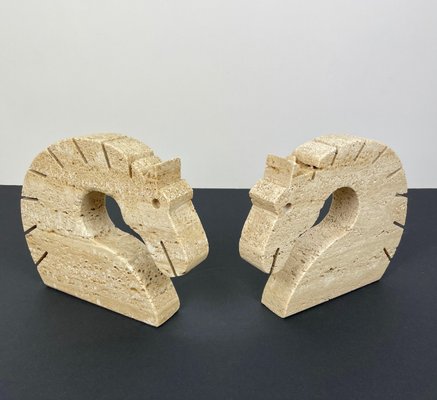 Travertine Horse Bookends Letter Holder by Fratelli Mannelli, Italy, 1970s, Set of 2-LYQ-1171476