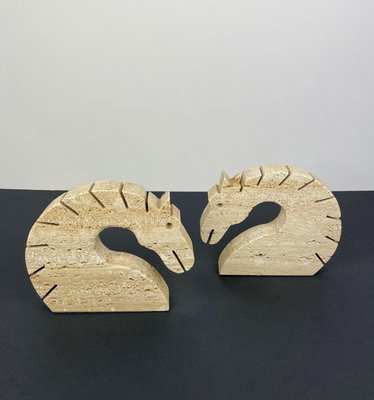 Travertine Horse Bookends Letter Holder by Fratelli Mannelli, Italy, 1970s, Set of 2-LYQ-1171476