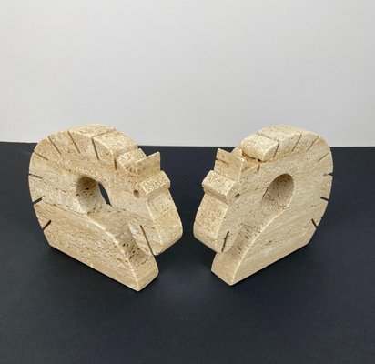 Travertine Horse Bookends Letter Holder by Fratelli Mannelli, Italy, 1970s, Set of 2-LYQ-1171476