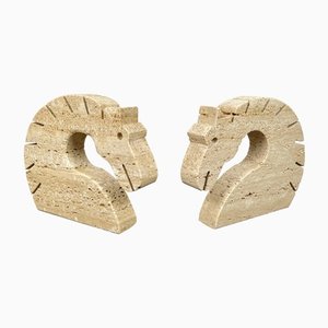 Travertine Horse Bookends Letter Holder by Fratelli Mannelli, Italy, 1970s, Set of 2-LYQ-1171476