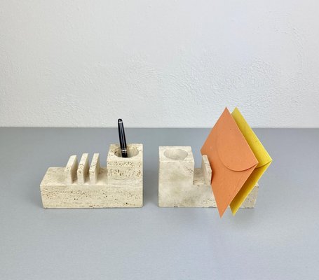 Travertine Letter & Pen Holder by Fratelli Mannelli, Italy, 1970s, Set of 2-LYQ-1171573