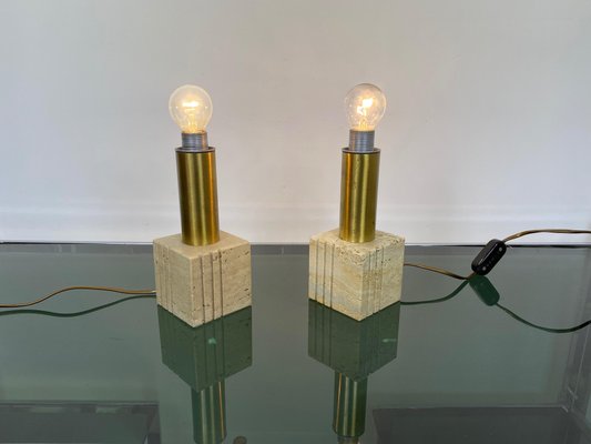 Travertine Marble & Brass Table Lamp from Fratelli Mannelli, Italy, 1970s-LYQ-1171591