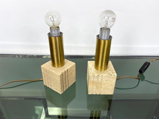 Travertine Marble & Brass Table Lamp from Fratelli Mannelli, Italy, 1970s-LYQ-1171591