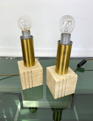 Travertine Marble & Brass Table Lamp from Fratelli Mannelli, Italy, 1970s-LYQ-1171591