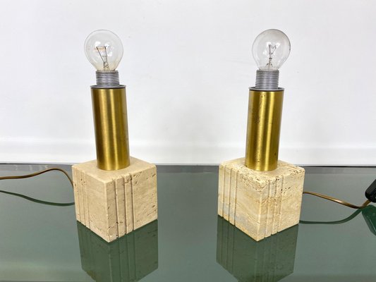 Travertine Marble & Brass Table Lamp from Fratelli Mannelli, Italy, 1970s-LYQ-1171591