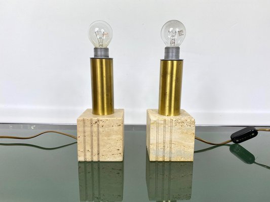 Travertine Marble & Brass Table Lamp from Fratelli Mannelli, Italy, 1970s-LYQ-1171591