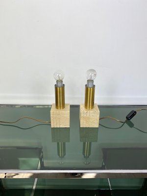 Travertine Marble & Brass Table Lamp from Fratelli Mannelli, Italy, 1970s-LYQ-1171591