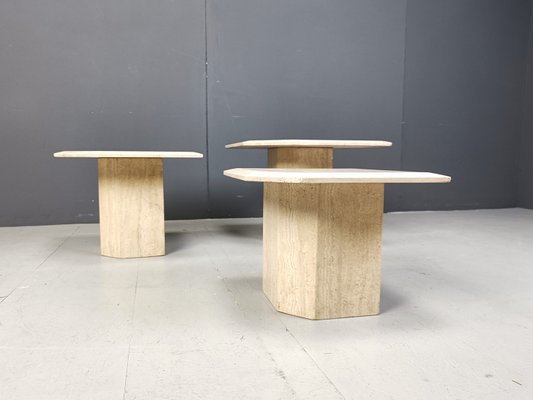 Travertine Nesting Tables, 1970s, Set of 3-IRH-2027660